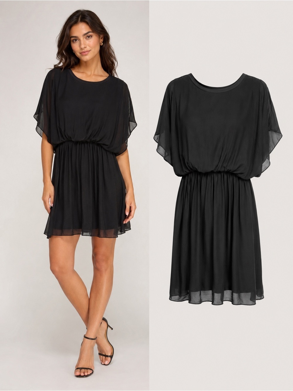 Baci | Italy 100% Silk Black Blouson Sleeve Dress Medium | Made in Italy